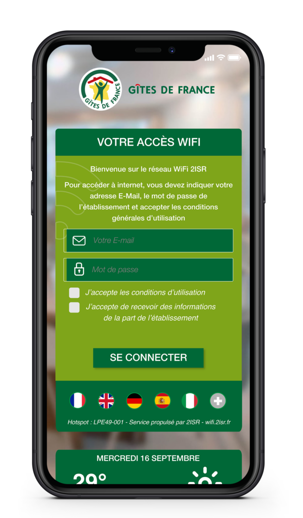 portail de connexion WiFi personnalisé Gîtes de France