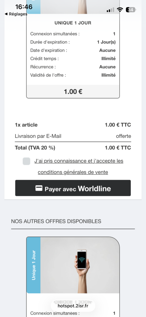 Module de paiement WiFi : lancement du paiement