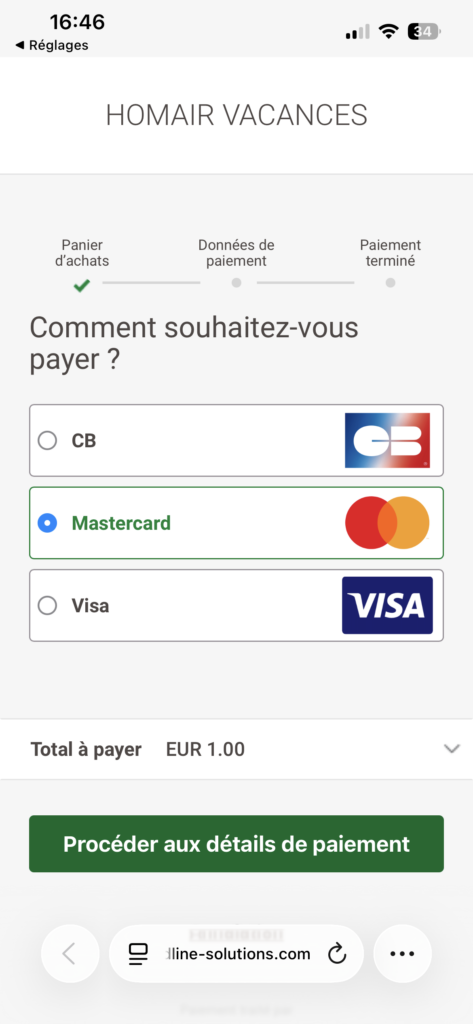 Module de paiement WiFi : mode de paiement